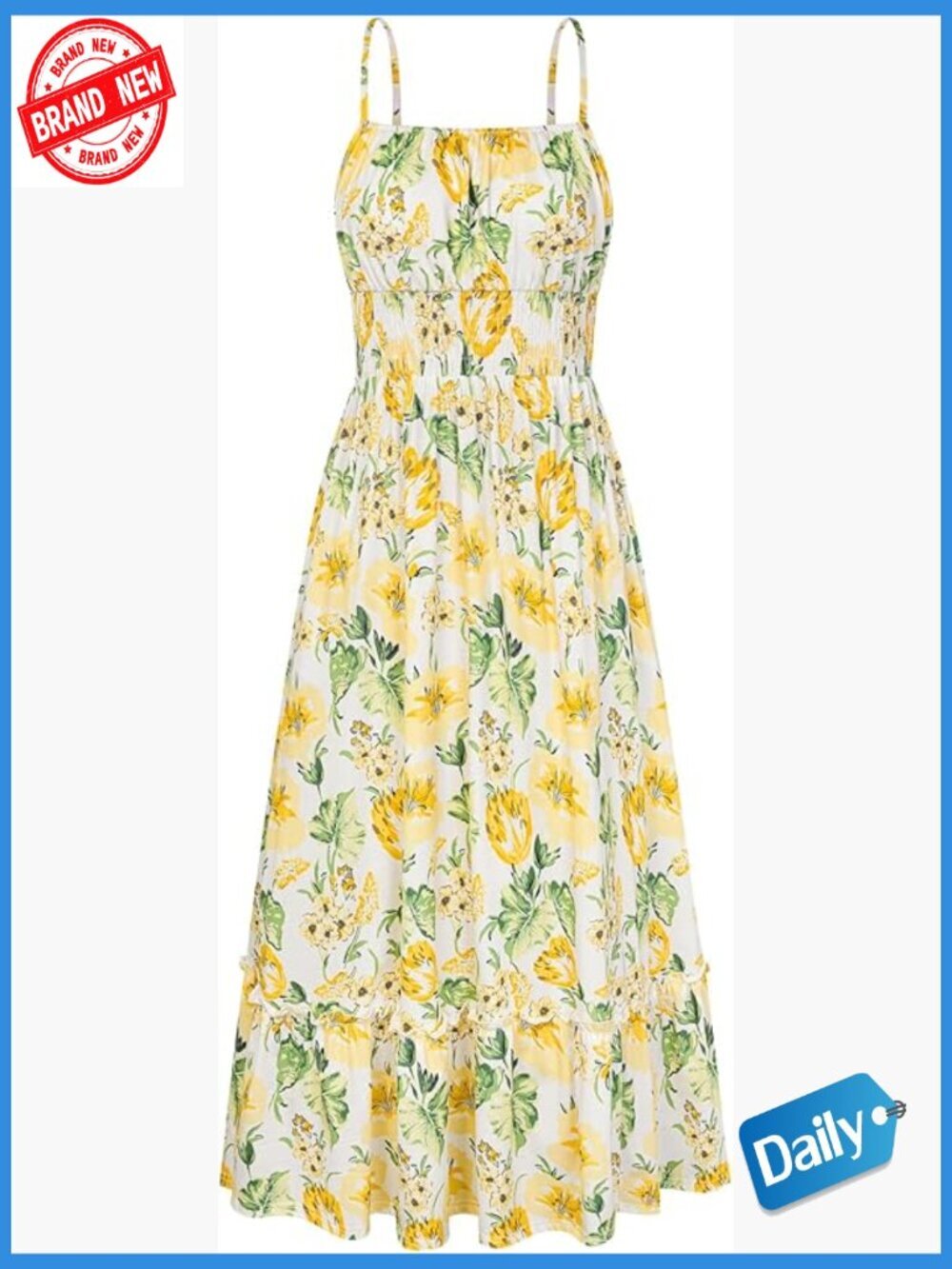 Smocked Floral Maxi Dress with Pockets, Boho Beach Sundress, Summer